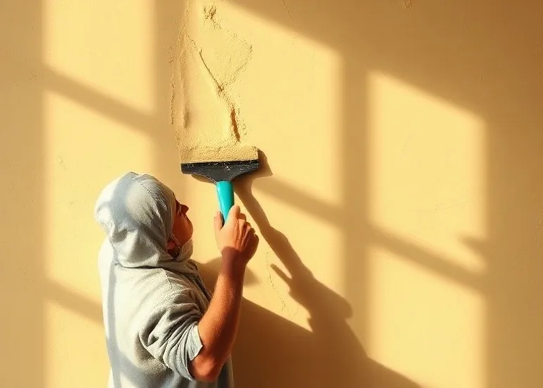 Application d'un enduit décoratif à la lisseuse sur un mur